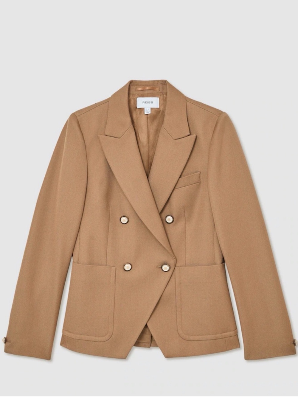 Reiss Camel Double-Breasted Blazer Jacket